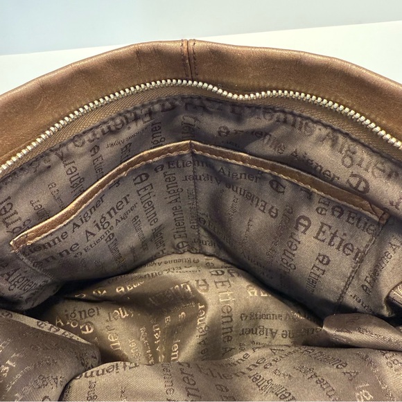 Etienne Aigner Bronze Pebbled Leather Slouchy Hobo Bag Braided Strap - Picture 9 of 16